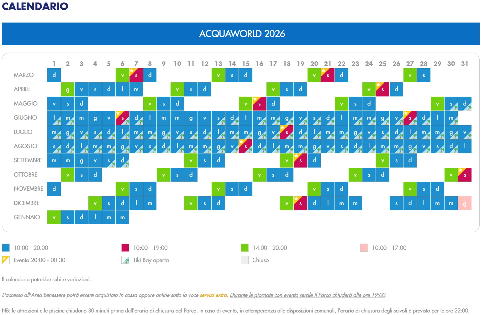 Calendario e orari Acquaworld