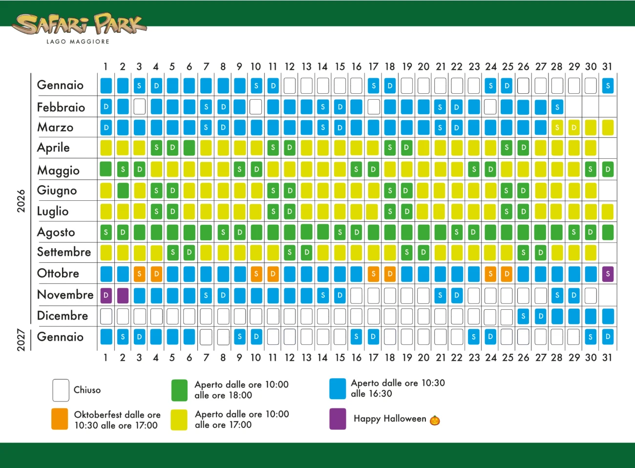 Calendario e orari Safari Park Pombia