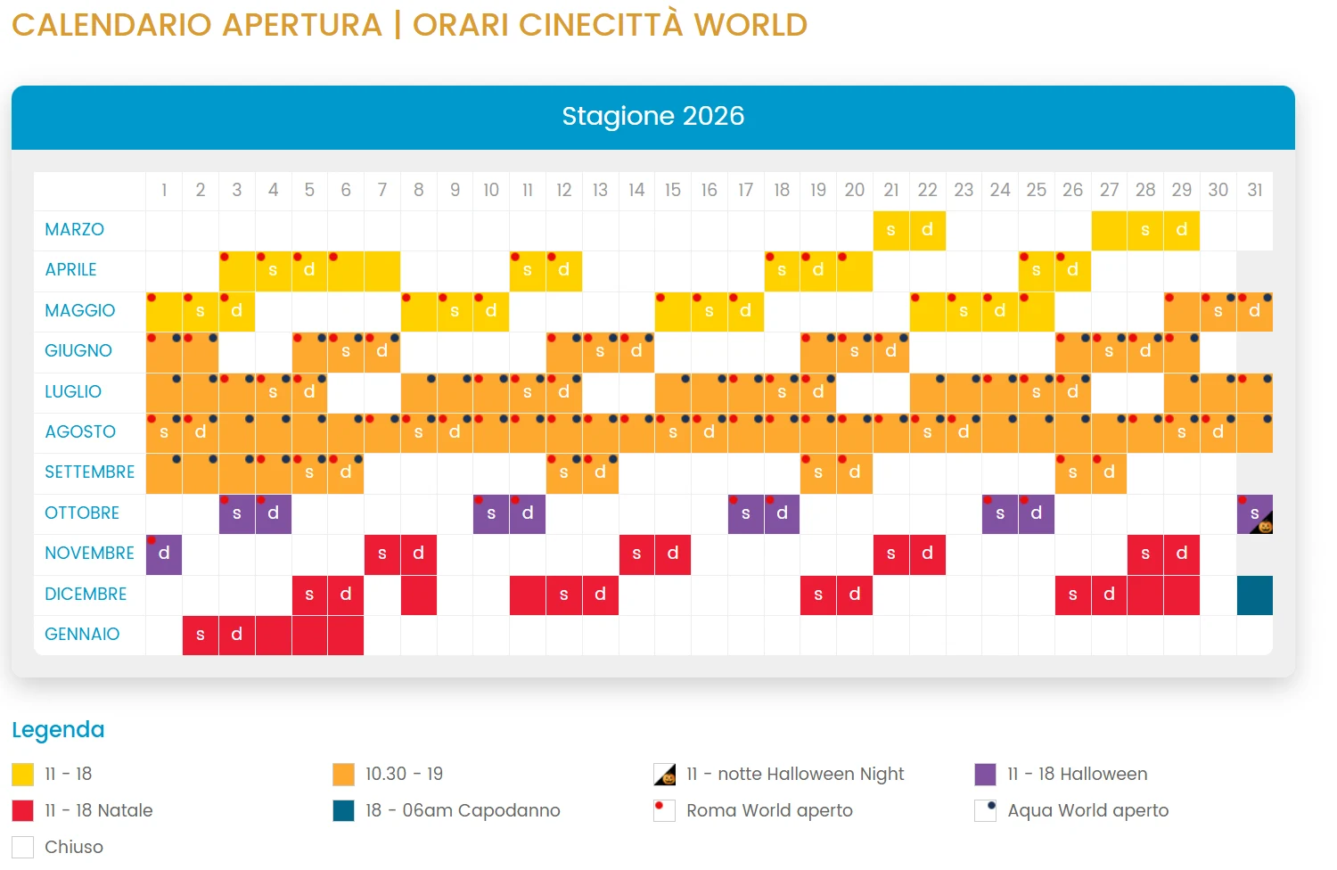 Calendario e orari Cinecittà World