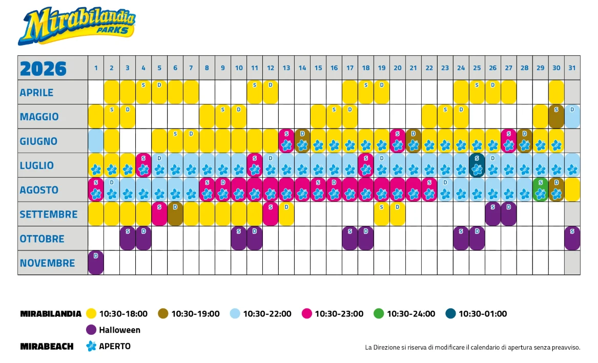 Calendario e orari Mirabilandia