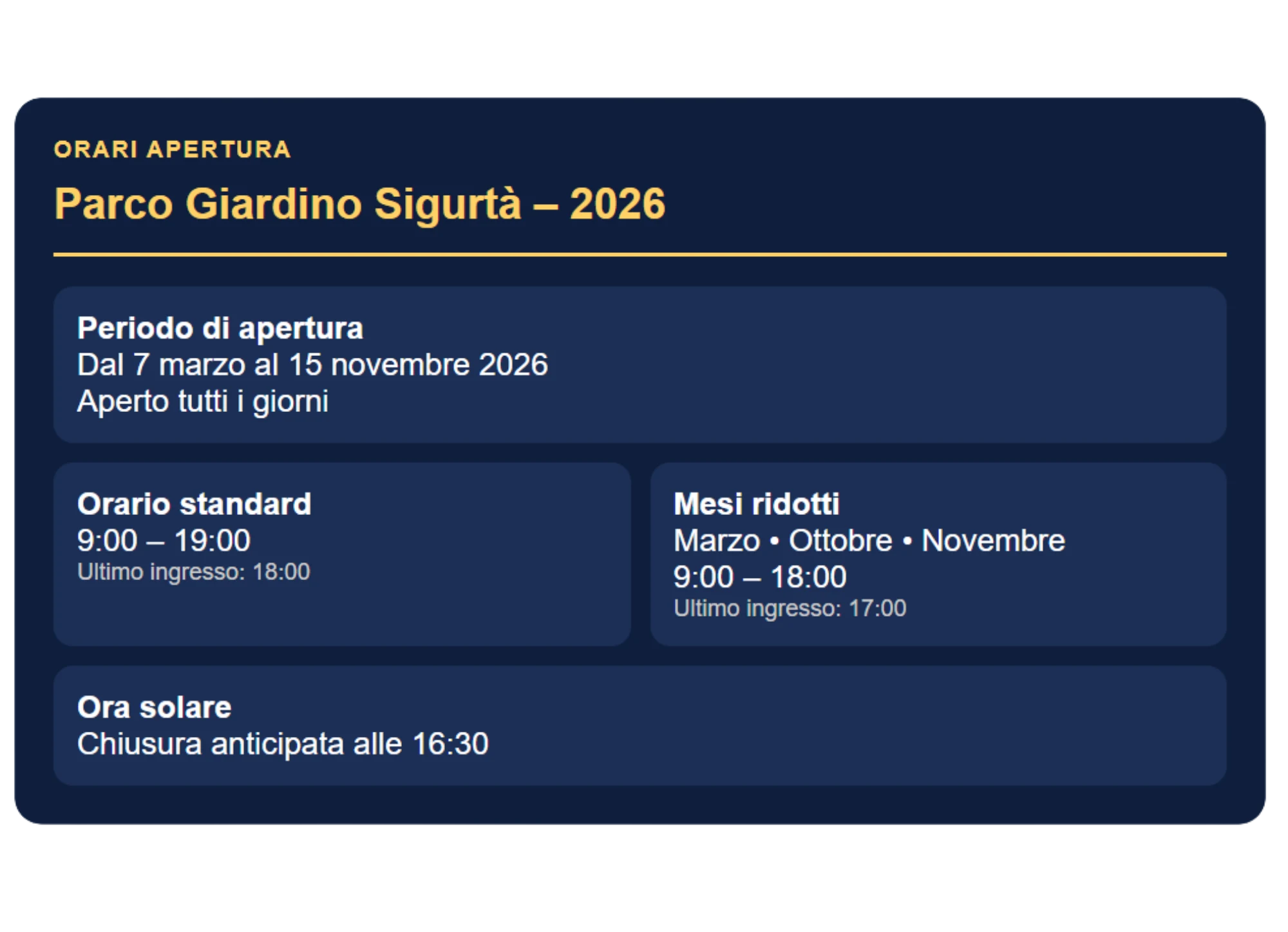 Calendario e orari Parco Giardino Sigurtà