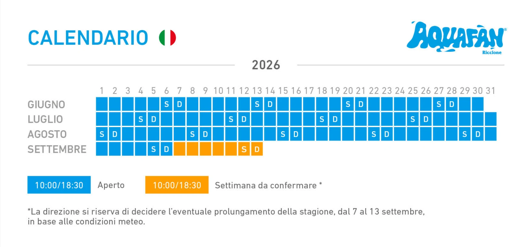 Calendario e orari AQUAFAN