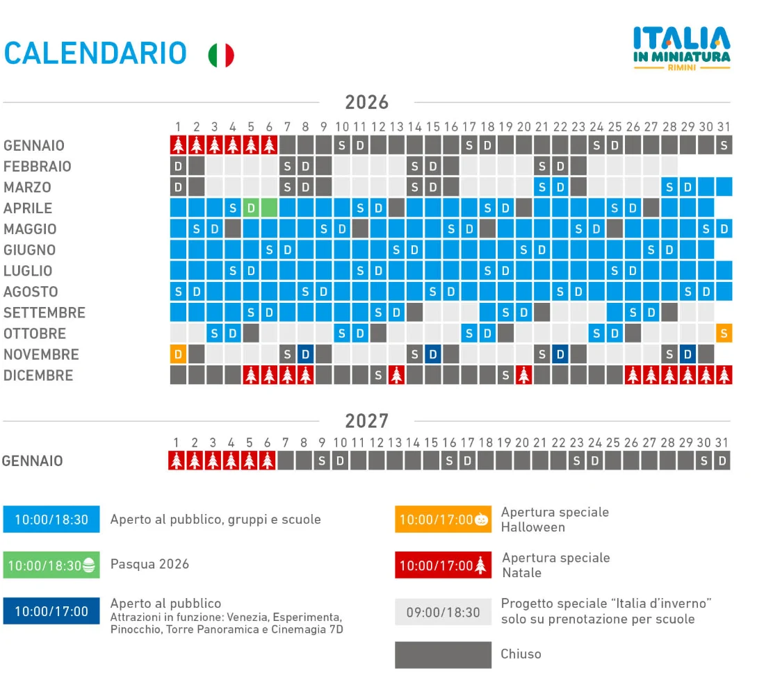 Calendario e orari ITALIA IN MINIATURA